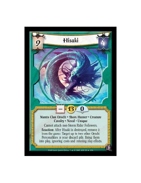 Hisaki (Español)  - Mantis Clan Orochi · Shore Hunter · Creature · Cavalry · Naval · Unique. Cannot attach non-Storm Rider Follo