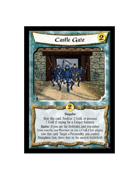 Castle Gate FOIL  - Singular. Bow this card: Produce 2 Gold, or produce 3 Gold if paying for a Unique Samurai. Battle: If you ar