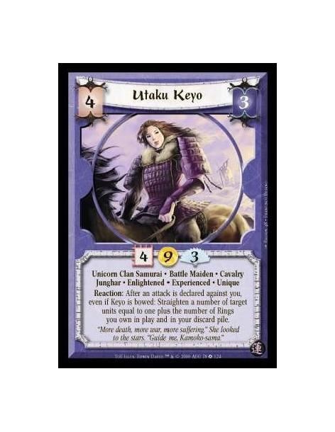 Utaku Keyo Exp (Spanish)  - Unicorn Clan Samurai · Battle Maiden · Cavalry · Junghar · Enlightened · Experienced · Unique. React