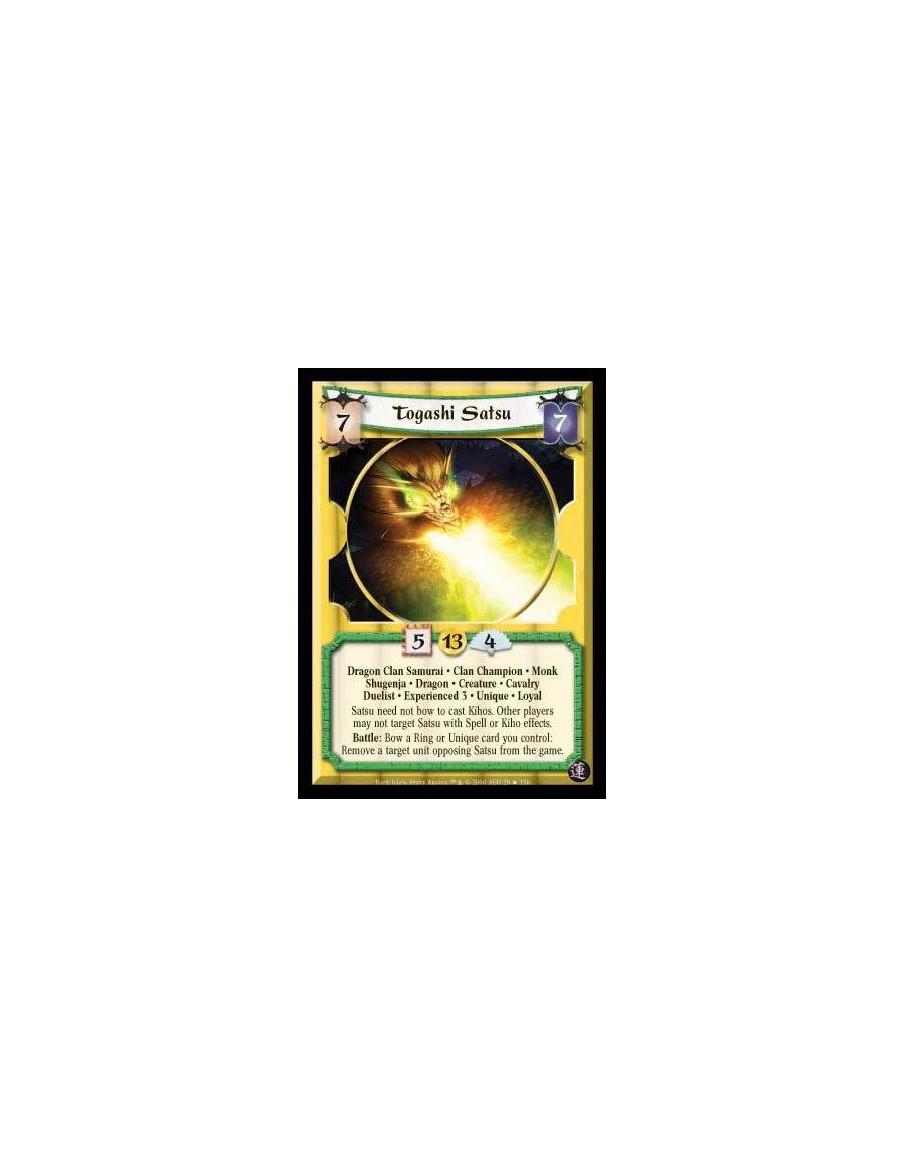 Togashi Satsu Exp3 (Español)  - Dragon Clan Samurai · Clan Champion · Monk · Shugenja · Dragon · Creature · Cavalry · Duelist · 