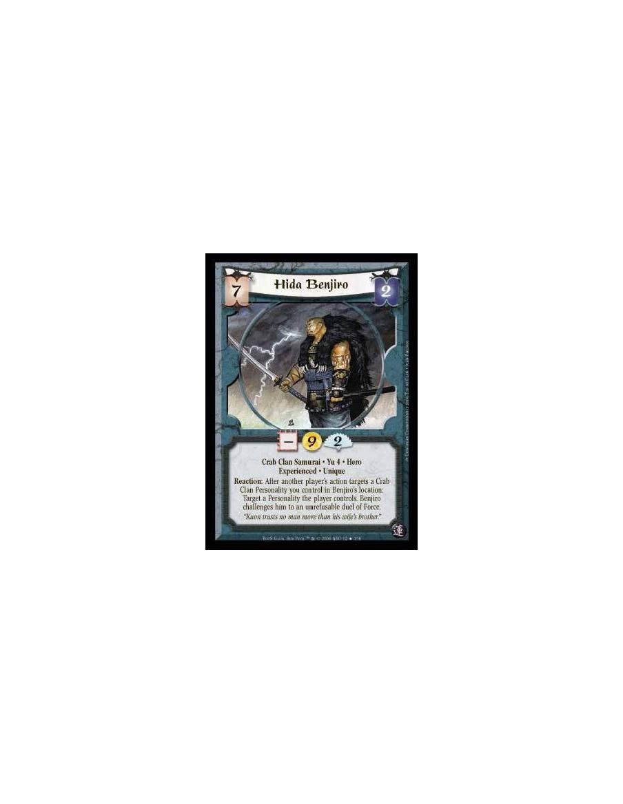 Hida Benjiro Exp FOIL (Spanish Language)  - Crab Clan Samurai · Yu 4 · Hero · Experienced · Unique. Reaction: After another play