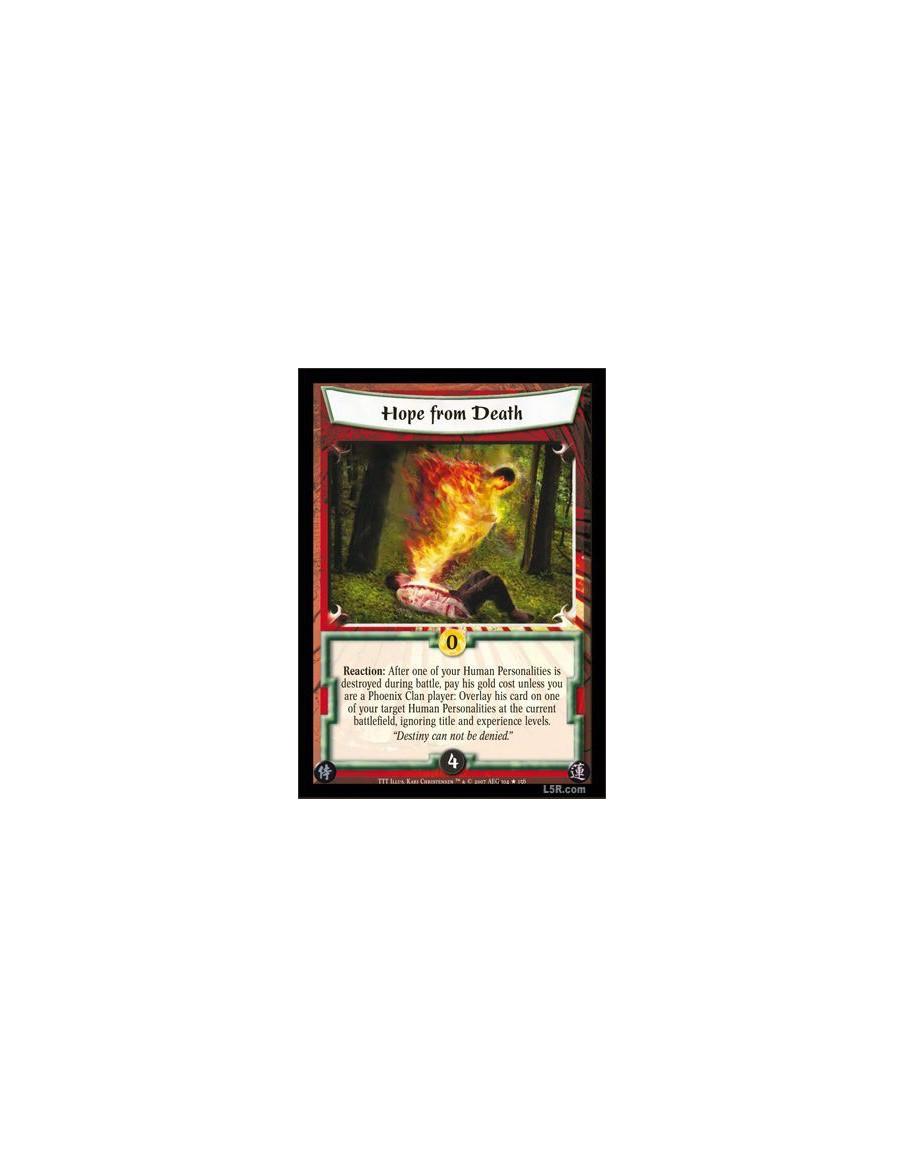 Hope from Death (Español)  - Reaction: After one of your Human Personalities is destroyed during battle, pay his gold cost unles