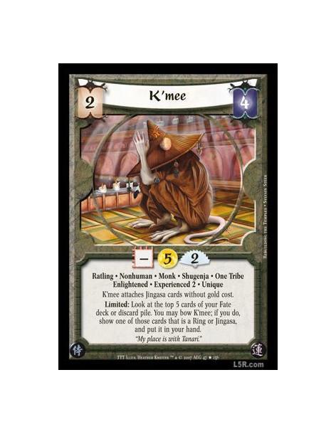 K'mee Exp2 (Spanish)  - Ratling · Nonhuman · Monk · Shugenja · One Tribe · Enlightened · Experienced 2 · Unique. K?mee attaches
