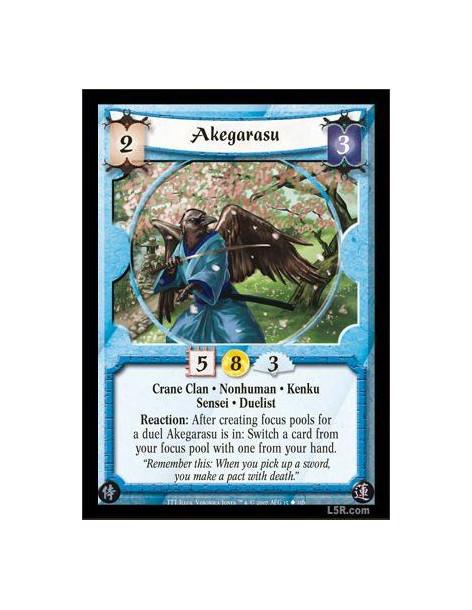 Akegarasu  - Crane Clan · Nonhuman · Kenku · Sensei · Duelist. Reaction: After creating focus pools for a duel Akegarasu is in: