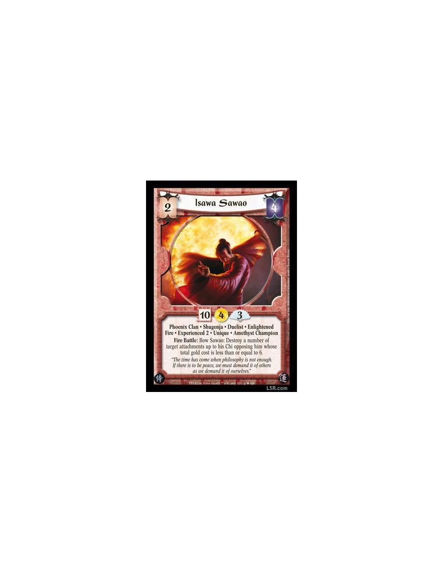 Isawa Sawao Exp2 FOIL  - Phoenix Clan · Shugenja · Duelist · Enlightened · Fire · Experienced 2 · Unique · Amethyst Champion. Fi