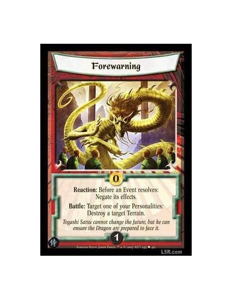 Forewarning FOIL  - Reaction : Before an Event resolves: Negate its effects.Battle : Target one of your Personalities: Destroy a