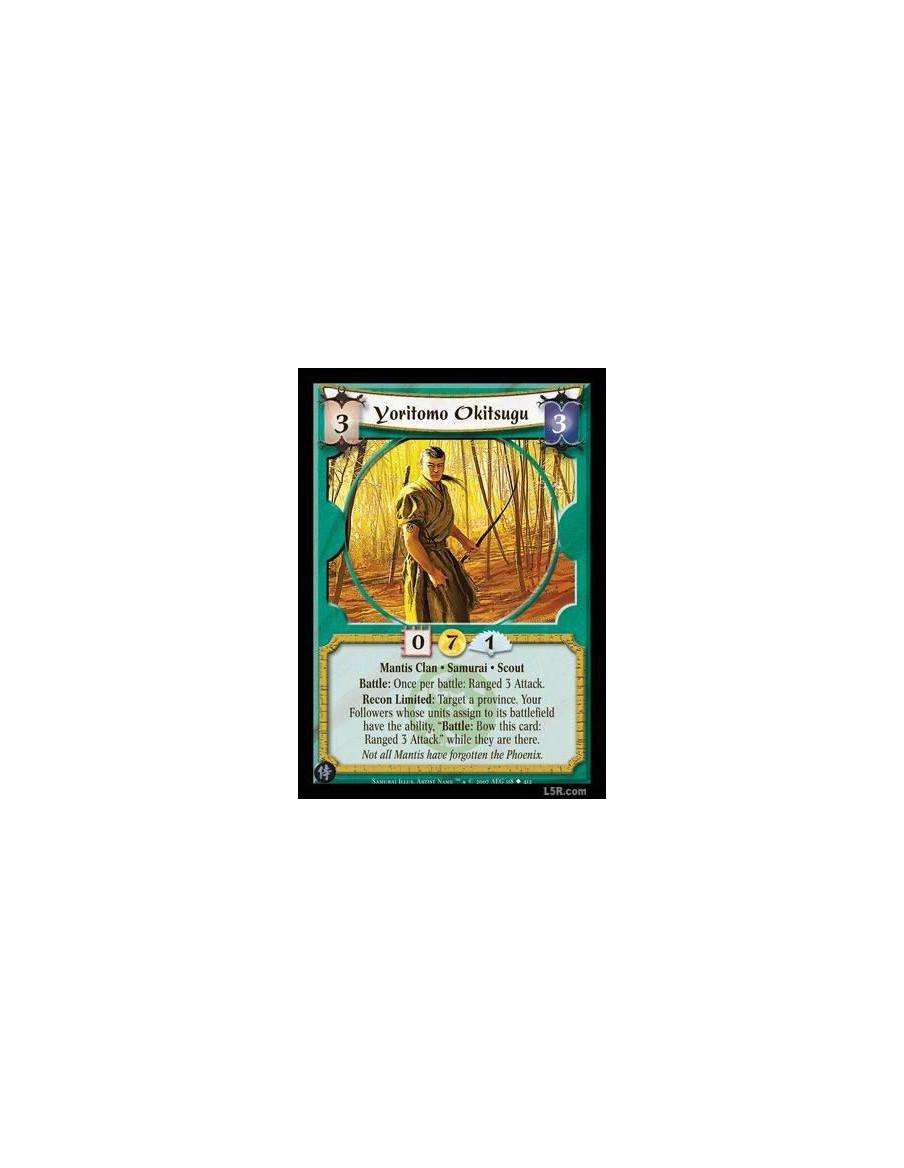 Yoritomo Okitsugu FOIL  - Mantis Clan · Samurai · Scout. Battle: Once per battle: Ranged 3 Attack. Recon Limited: Target a Provi