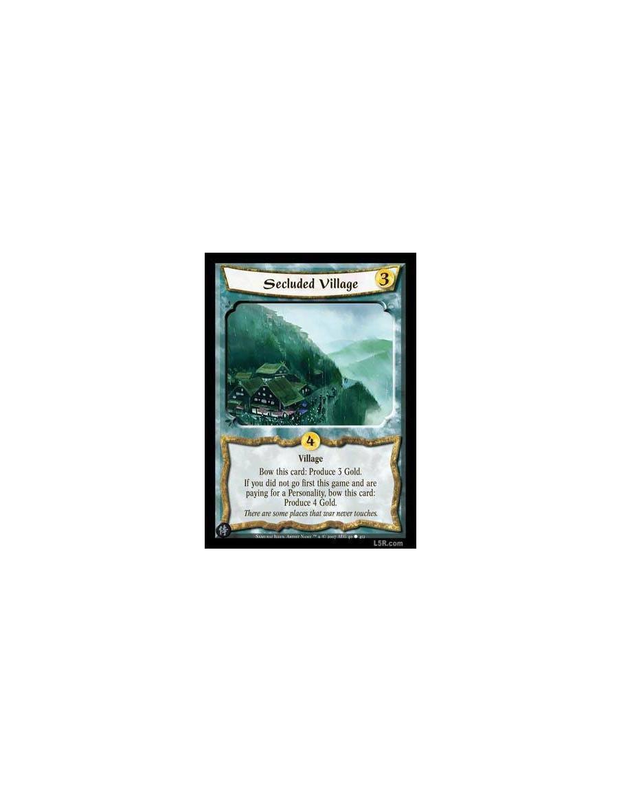 Secluded Village (Español)  - Village Bow this card: Produce 3 Gold. If you did not go first this gameand are paying for a Perso
