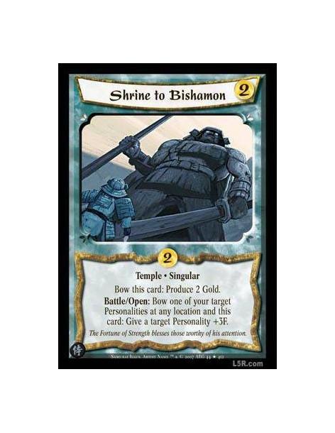 Shrine to Bishamon  - Temple · Singular Bow this card: Produce 2 Gold. Battle/Open: Bow one of your target Personalities at any