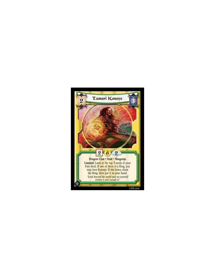Tamori Konoye  - Dragon Clan · Void · Shugenja Limited: Look at the top 5 cards of your Fate deck. If one of them is a Ring, you