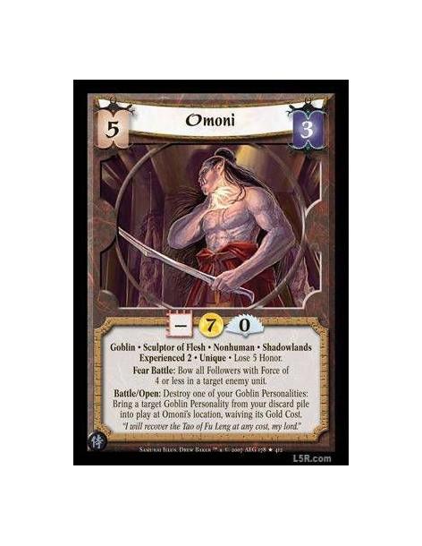 Omoni Exp2  - Goblin · Sculptor of Flesh · Nonhuman · Shadowlands ? Experienced 2 · Unique · Lose 5 Honor. Fear Battle: Bow all