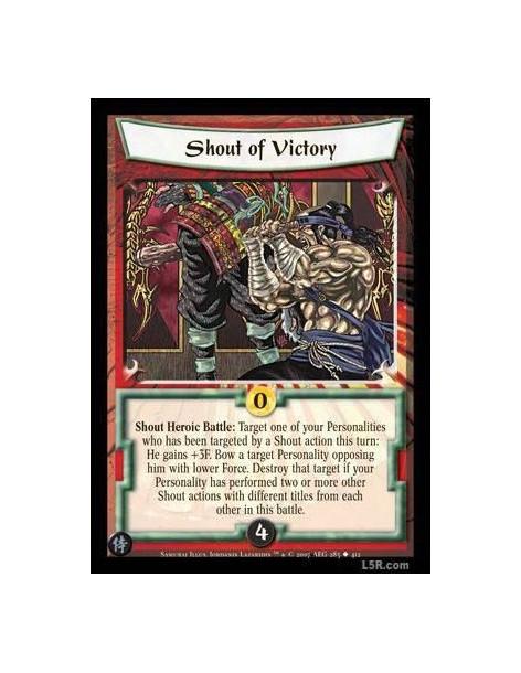 Shout of Victory  - Shout Heroic Battle : Target one of your Personalities who has been targeted by a Shout action this turn: He