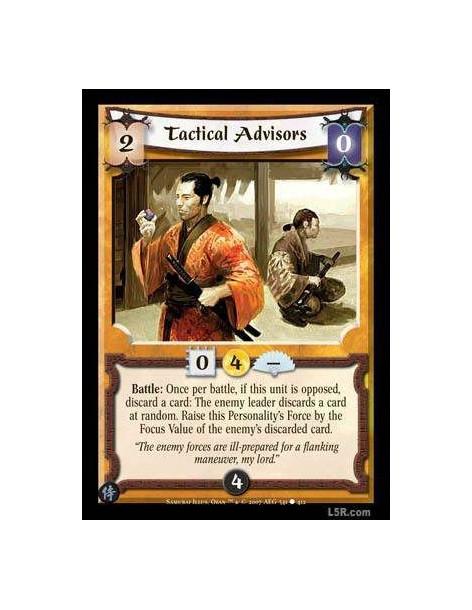 Tactical Advisors  - Battle : Once per battle, if this unit is opposed, discard a card: The enemy leader discards a card at rand