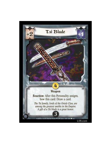 Tsi Blade (Español)  - Weapon. Reaction: After this Personality assigns, bow this card: Draw a card.