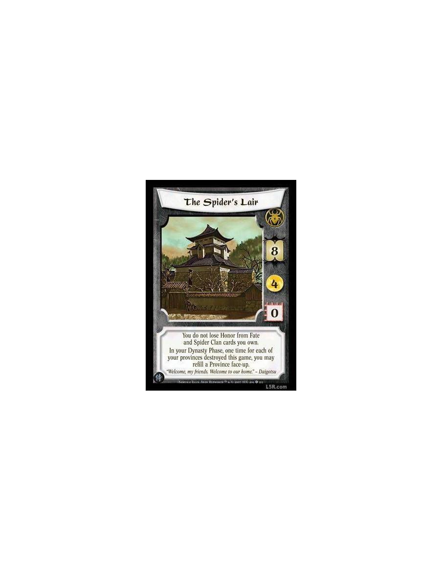 The Spider's Lair  - You do not lose Honor from Fate and Spider Clan cards you own.  In your Dynasty Phase, one time for each of