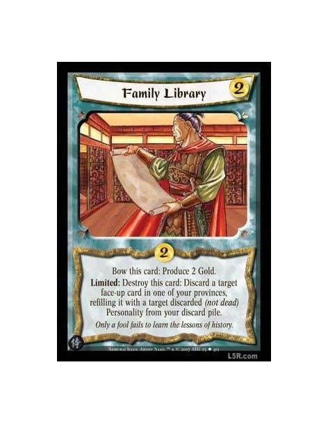 Family Library FOIL  - Bow this card: Produce 2 Gold. Limited: Destroy this card: Discard a target face-up card in one of your p