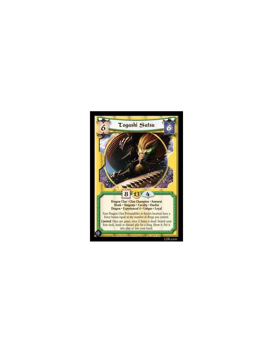 Togashi Satsu Exp4 Full Bleed  - Dragon Clan · Clan Champion · Samurai · Monk · Shugenja · Cavalry · Duelist · Dragon · Experien