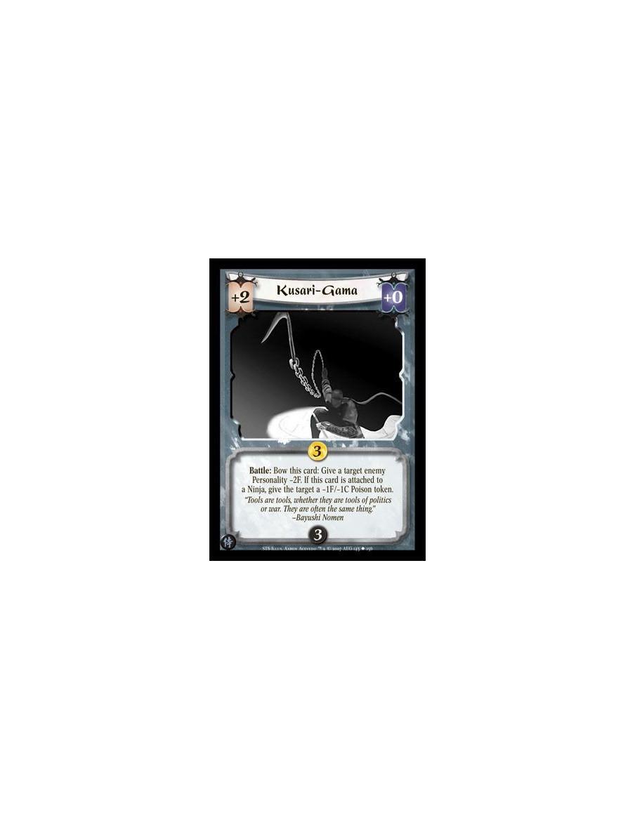 Kusari Gama (Idioma Español)  - Battle: Bow this card: Give a target enemy Personality -2F. If this card is attached to a Ninja,