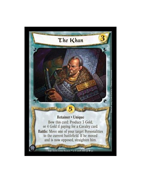 The Khan  - Retainer • Unique Bow this card: Produce 3 Gold, or 4 Gold if paying for a Cavalry card. Battle: Move one of your ta