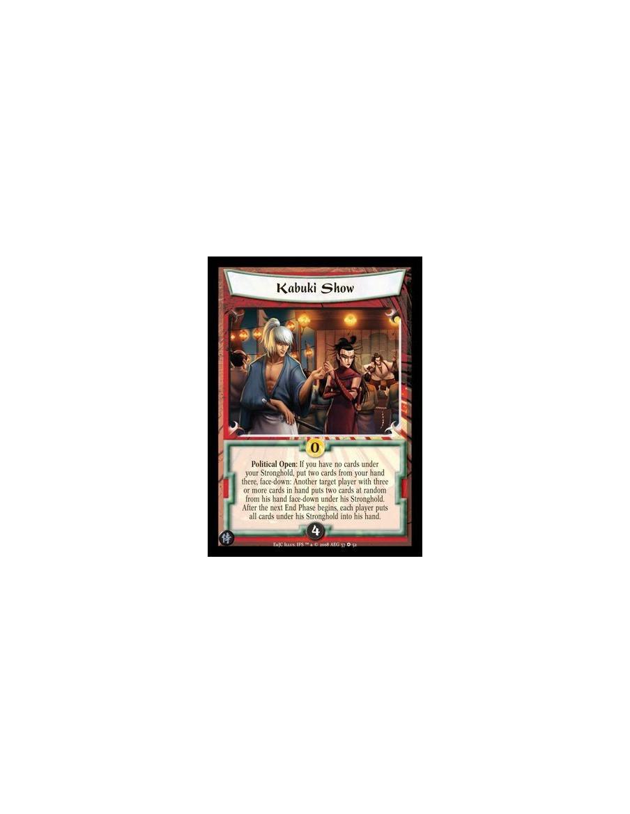 Kabuki Show  - Political Open: If you have no cards under your Stronghold, put two cards from your hand there, face-down: Anothe