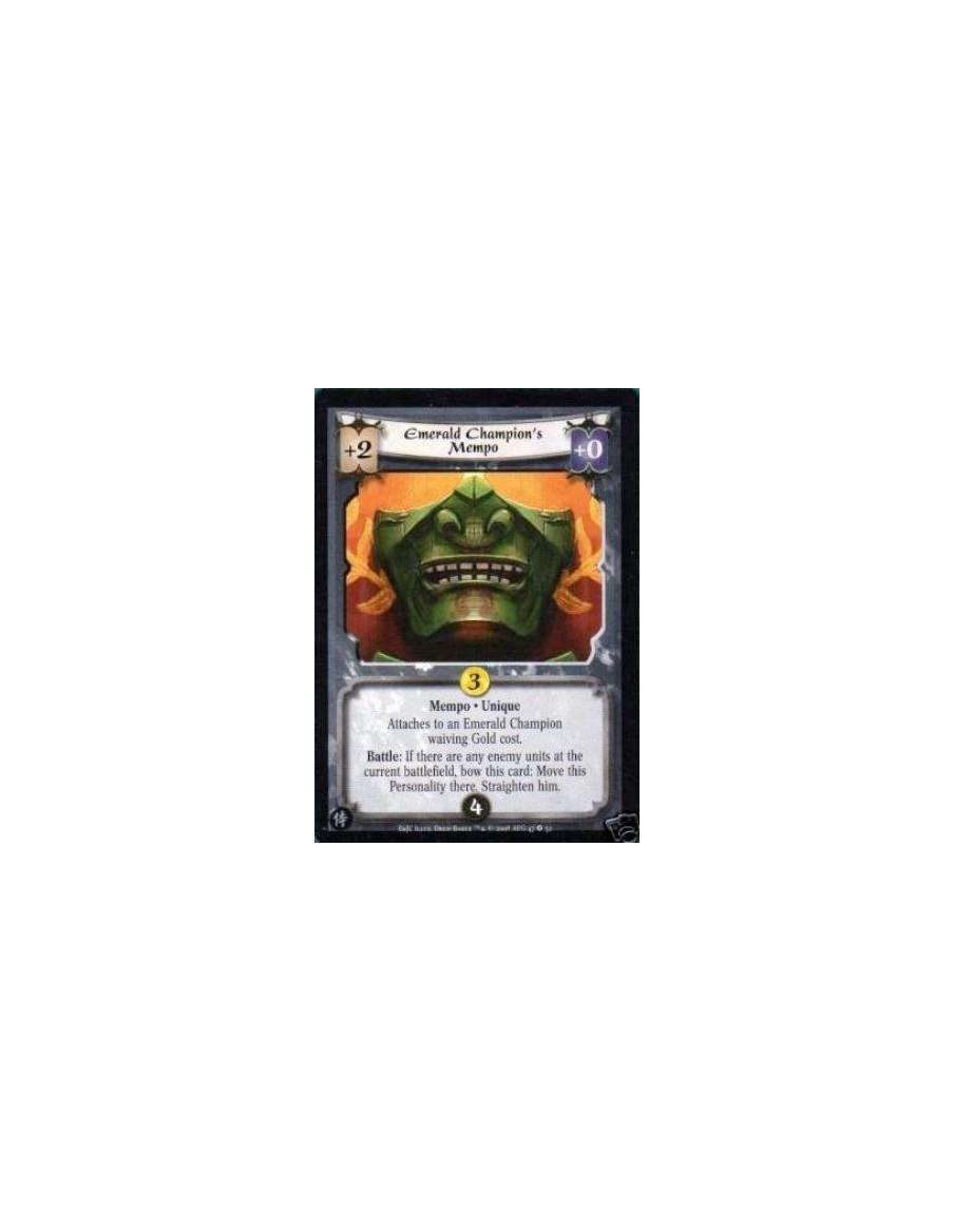 Emerald Champion's Mempo  - Mempo • Unique Attaches to an Emerald Champion waiving Gold cost. Battle: If there are any enemy uni