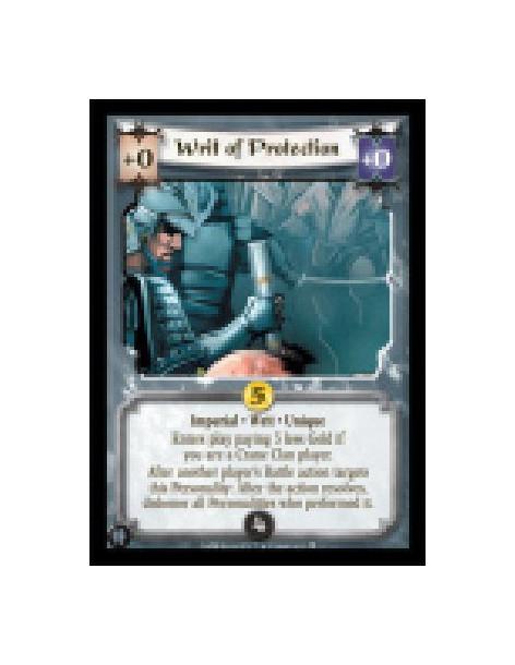 Writ of Protection  - Imperial • Writ • Unique  Enters play paying 3 less Gold if you are a Crane Clan player.  After another pl