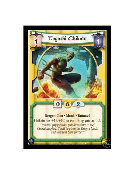 Togashi Chikato  - Dragon Clan • Monk • Tattooed  Chikato has +1F/+1C for each Ring you control.